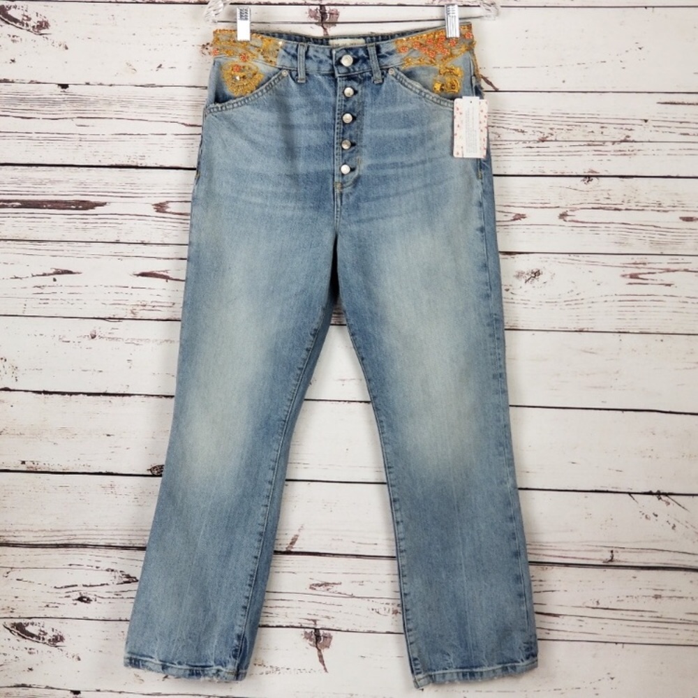 Free people embroidered jeans 27